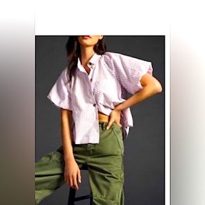 NWT Anthropology Maeve Bubble Sleeve Blouse.  Purple stripe.